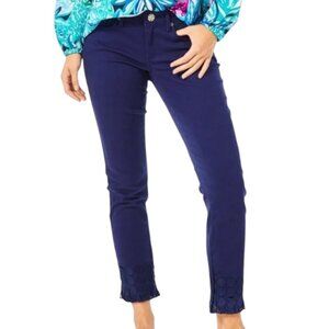 Lilly Pulitzer South Ocean Skinny Crop True Navy Fringe Cuff Pants